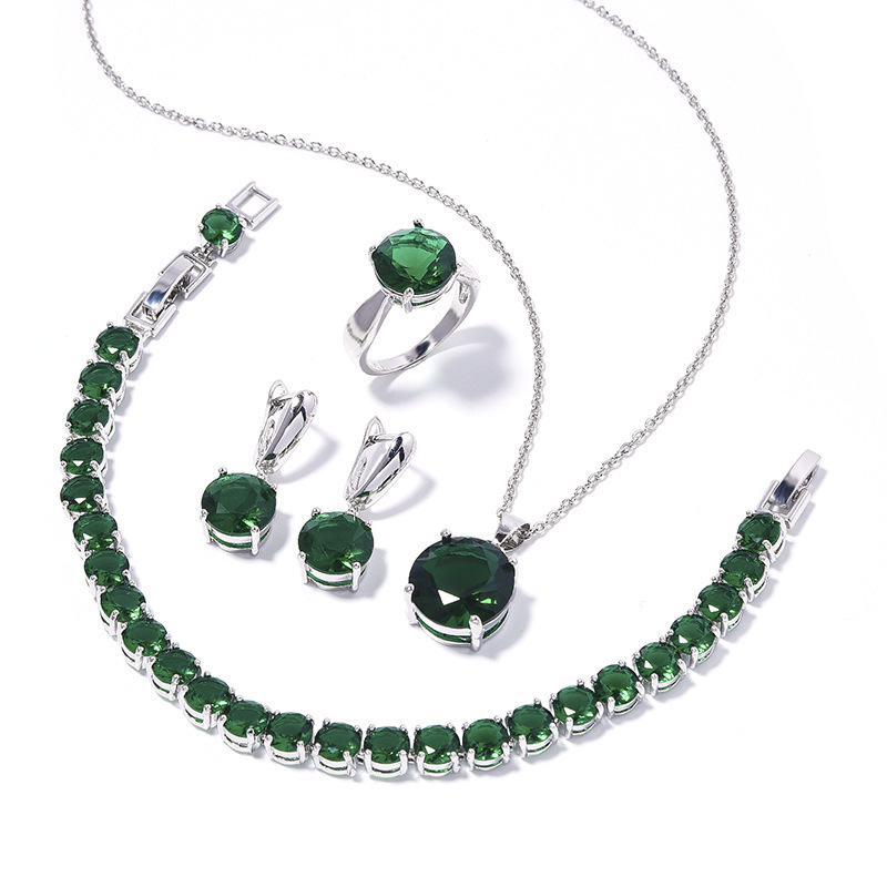 Geometric Round Earrings Ring Bracelet Necklace Ornament Suit - Image 7