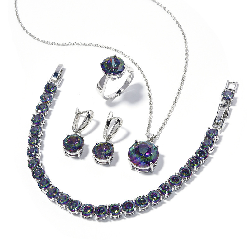 Geometric Round Earrings Ring Bracelet Necklace Ornament Suit - Image 5