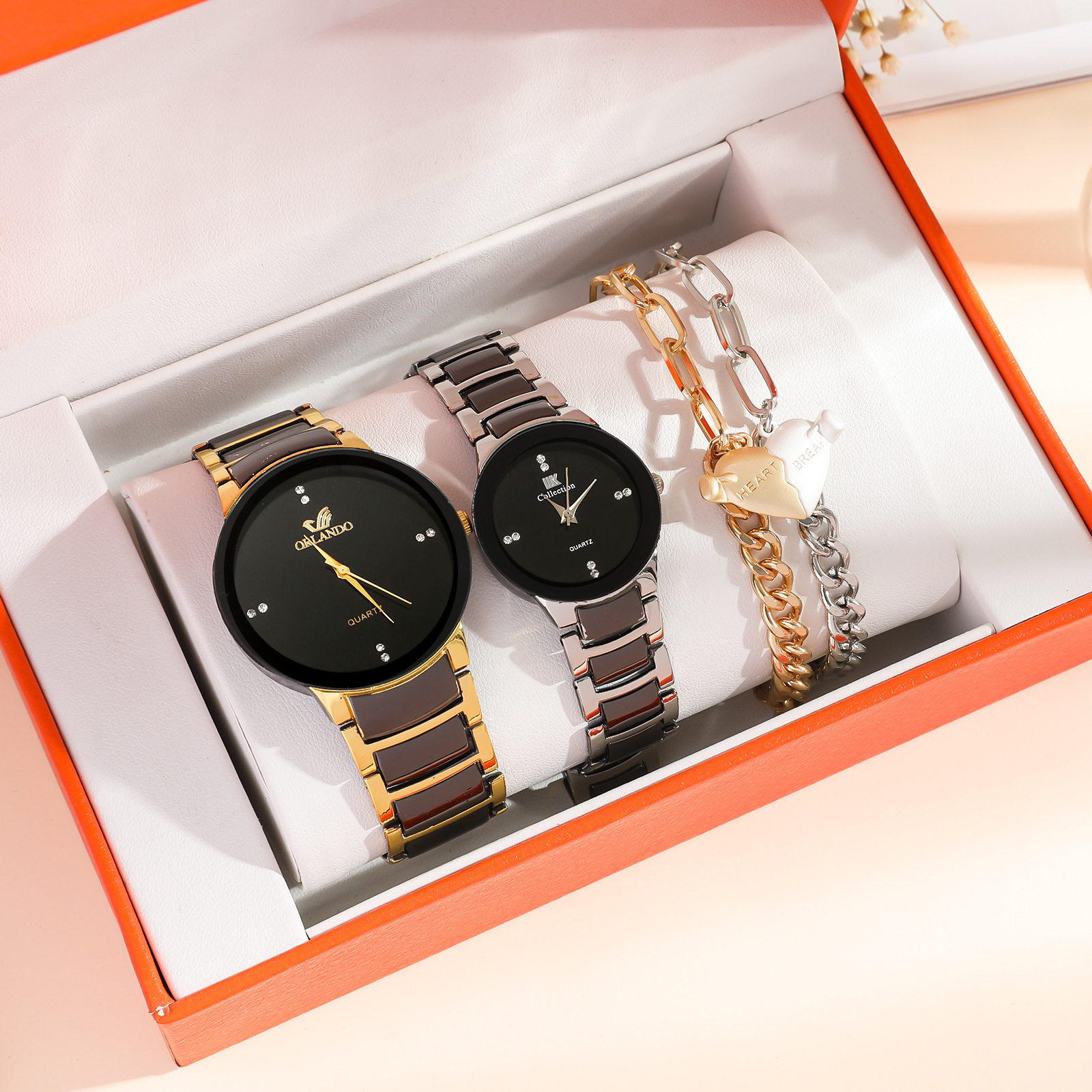 New Fashion Simple All-match Couple Watch Heart Bracelet Suit