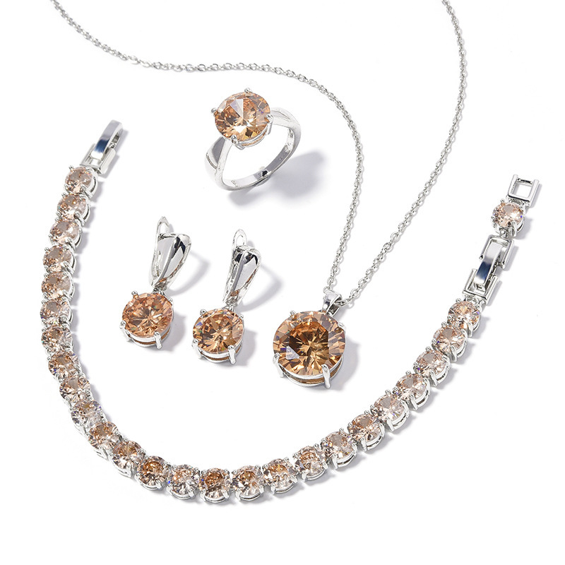 Geometric Round Earrings Ring Bracelet Necklace Ornament Suit - Image 6