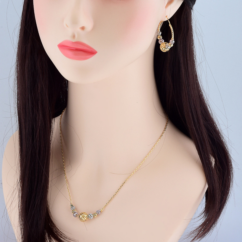 Multicolor Cutout Round Beads Necklace And Earrings Suite Necklace Jewelry - Image 2