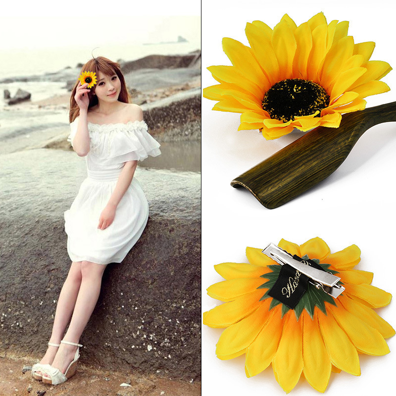 Fashion SUNFLOWER Barrettes Girls Seaside Vacation Photo Hair Accessories