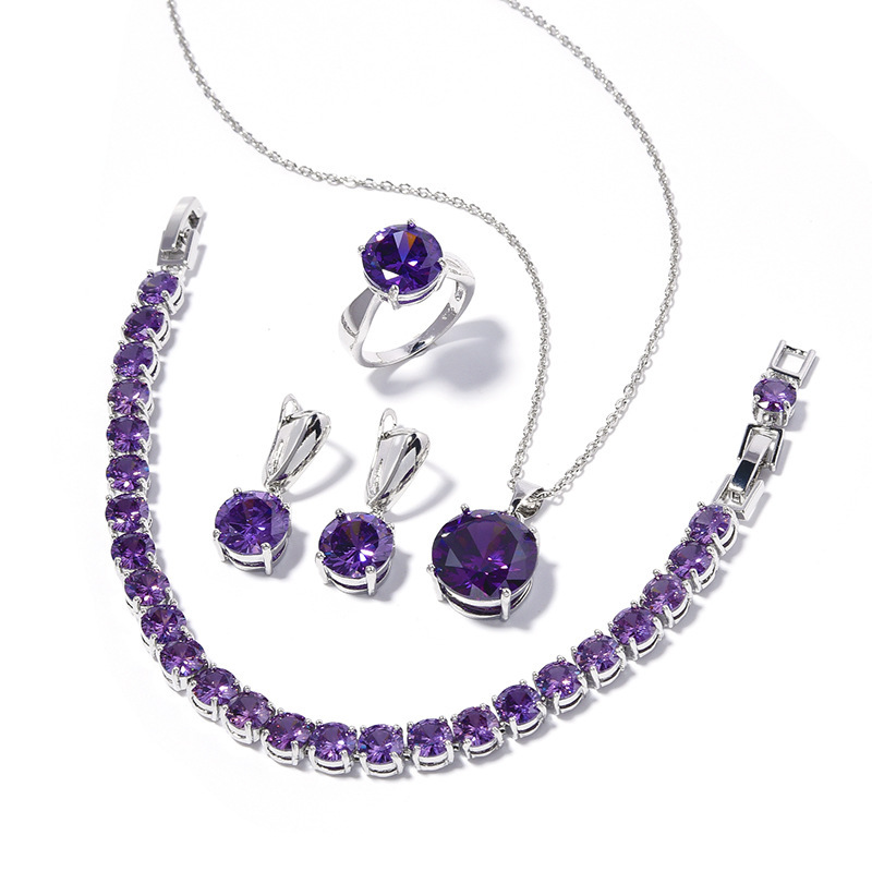 Geometric Round Earrings Ring Bracelet Necklace Ornament Suit - Image 2