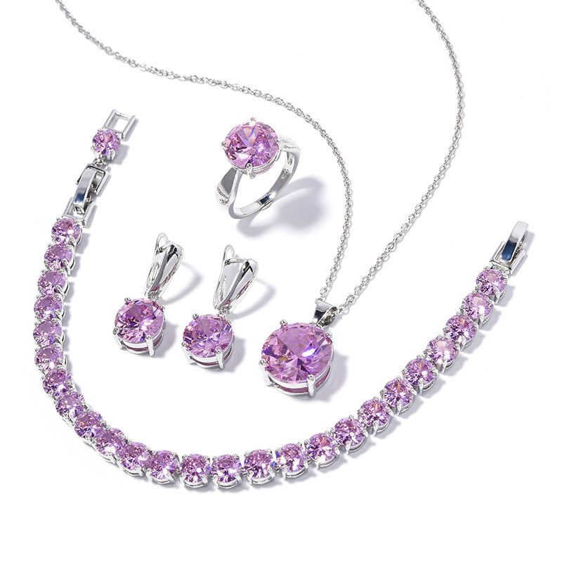 Geometric Round Earrings Ring Bracelet Necklace Ornament Suit - Image 4