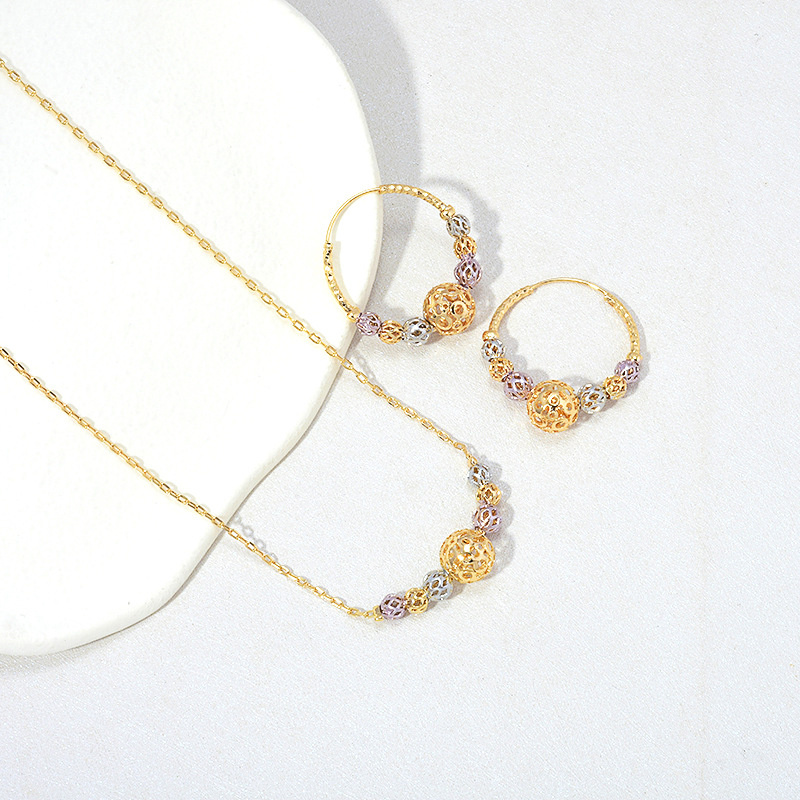 Multicolor Cutout Round Beads Necklace And Earrings Suite Necklace Jewelry - Image 3