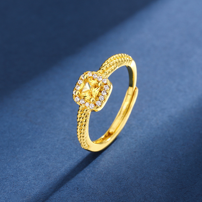 Women's Simple Small Sugar Cube Rings Ear Studs Jewelry Copper-plated Gold Jewelry Suit - Image 4