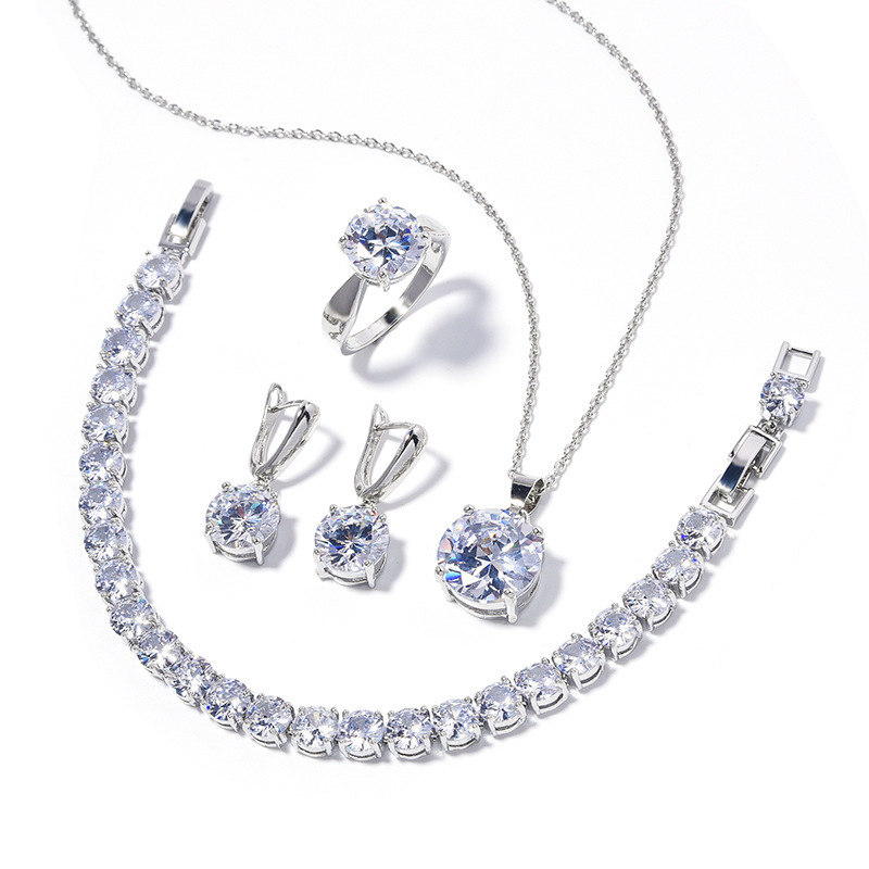 Geometric Round Earrings Ring Bracelet Necklace Ornament Suit - Image 10