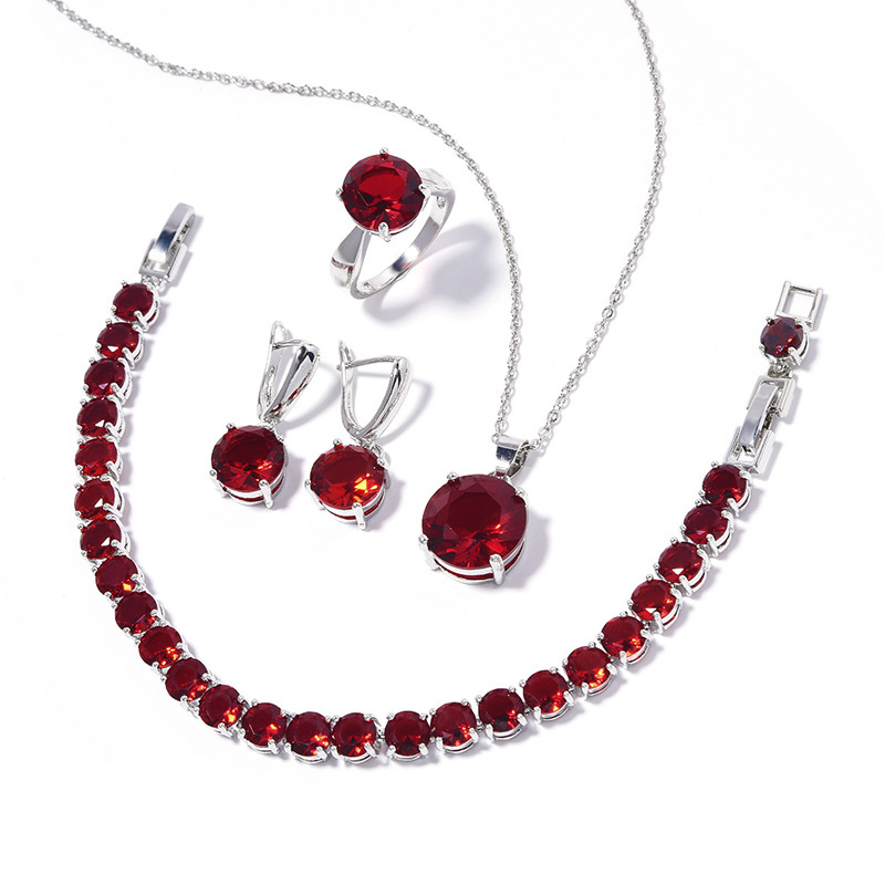 Geometric Round Earrings Ring Bracelet Necklace Ornament Suit - Image 3