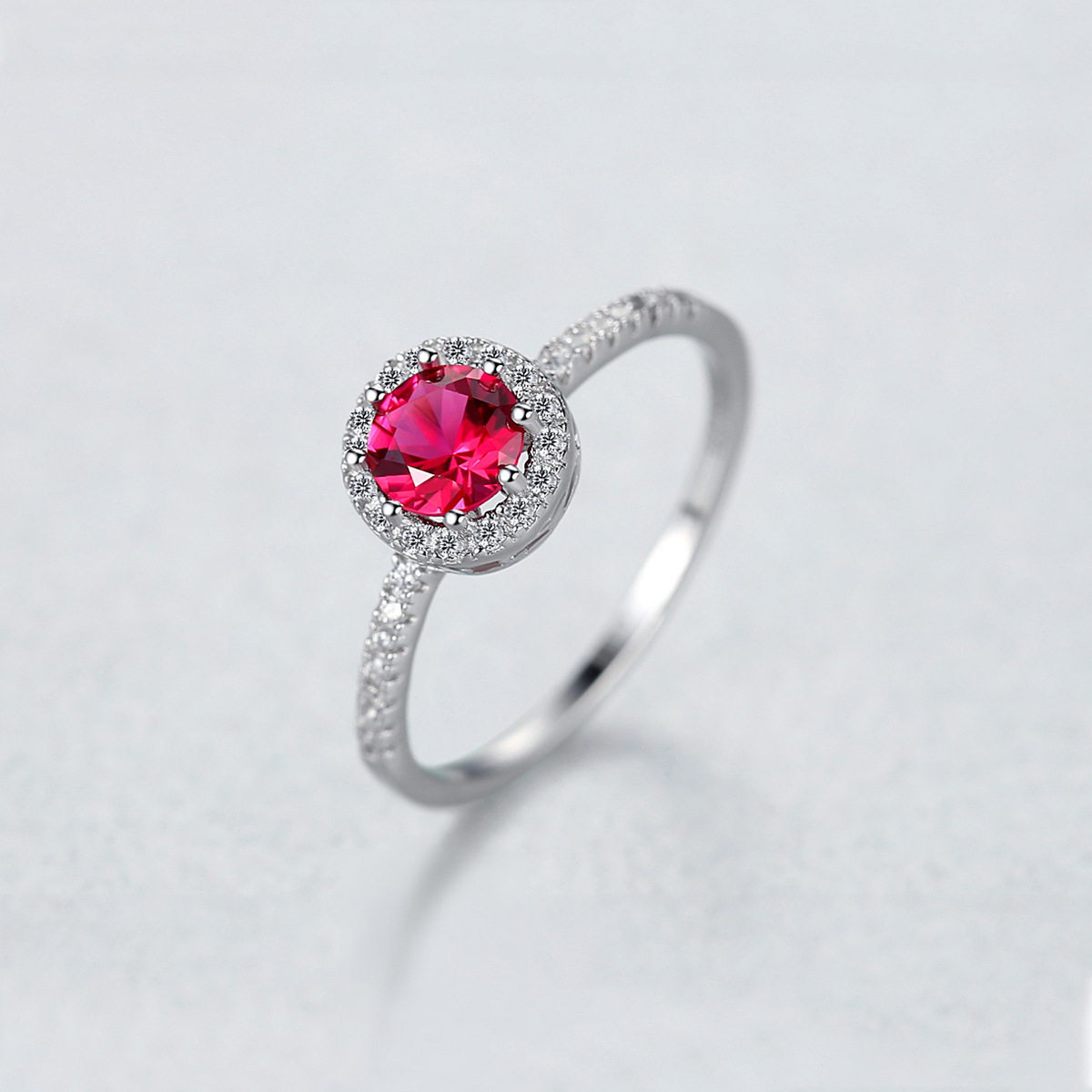 925 Silver Single-Row Diamond Ruby Ring For Women